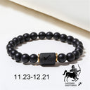 Zodiac Bracelet – Matte Black Agate Beads