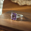 Radiant Amethyst Square-Cut Ring – S925 Sterling Silver