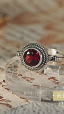 Garnet Elegance Adjustable Ring – S925 Sterling Silver